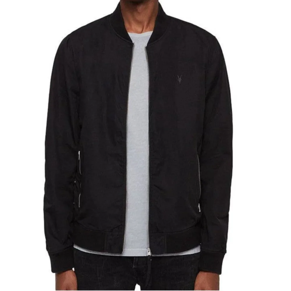 AllSaints NWT Men's Bassett Bomber Jacket Black Size L Zip Pockets Lightweight - Picture 1 of 10